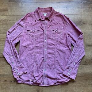 True Religion Men's Large Pink Wash Western Button-Up Shirt Snap Pearl Buttons